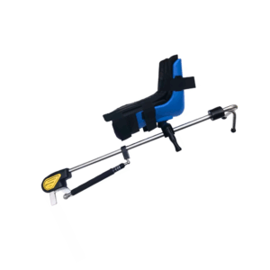 Blue pneumatic lithotomy table stirrups